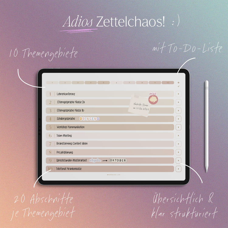 Digital meeting note planner