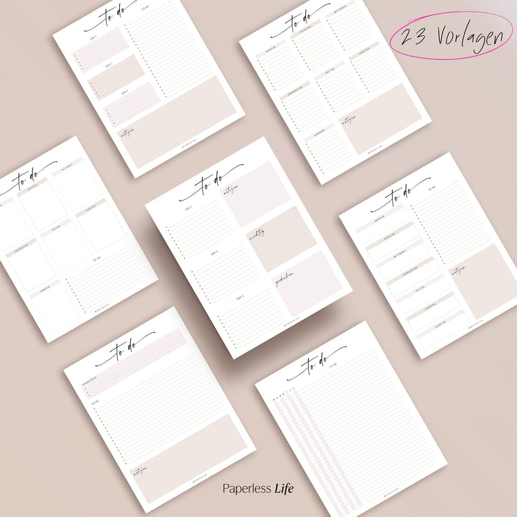 To-do-Listen Set mit 23 Vorlagen