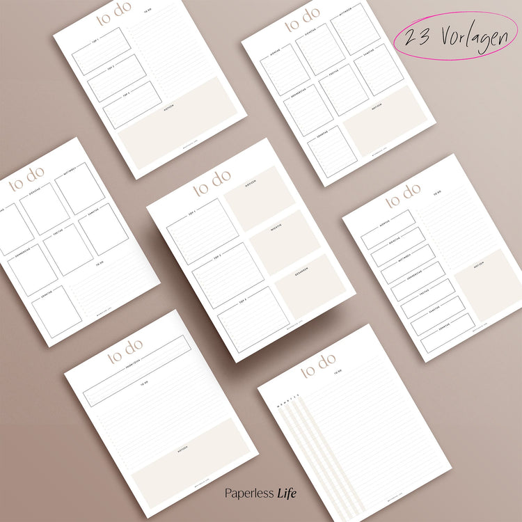 To-do-Listen Set mit 23 Vorlagen