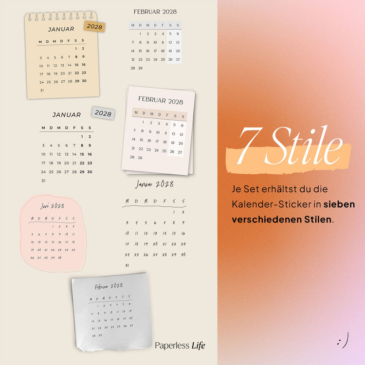 Digitale Sticker | Kalender-Sticker 2026, 2027, 2028