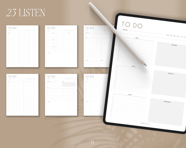 To-do-Listen Set mit 23 Vorlagen