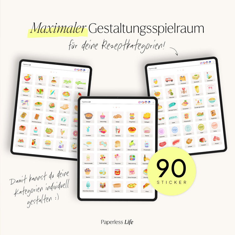 90 Digital Stickers | For the categories in the recipe book