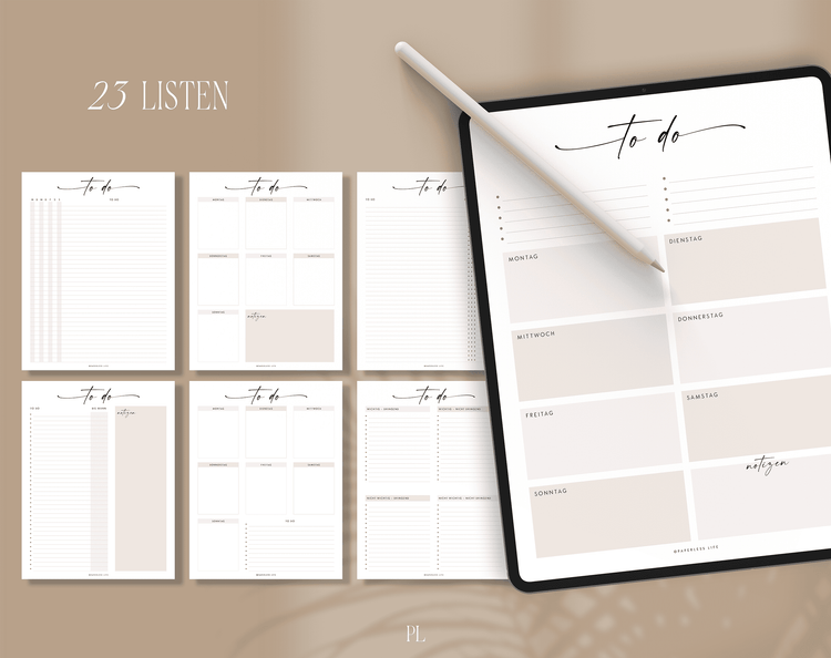 To-do-Listen Set mit 23 Vorlagen
