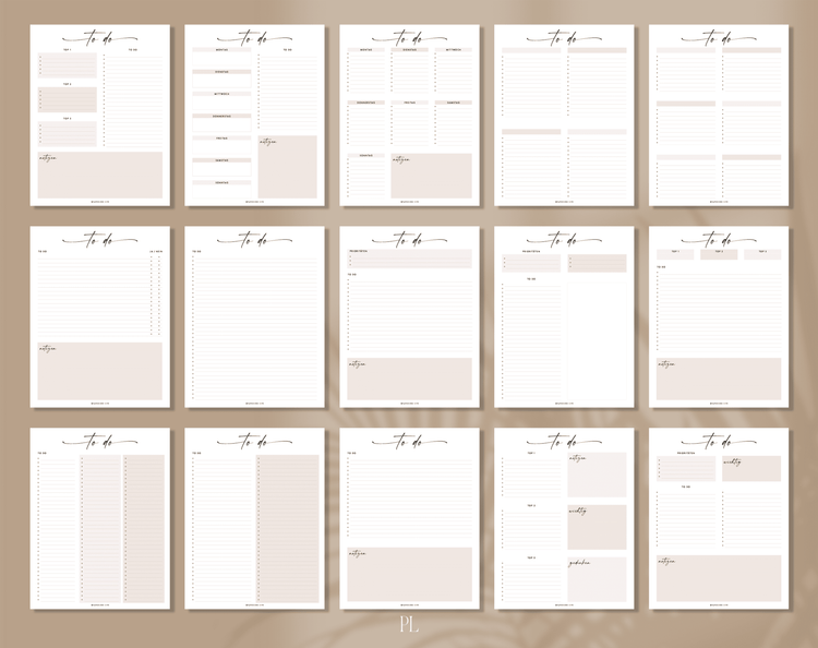 To-do-Listen Set mit 23 Vorlagen