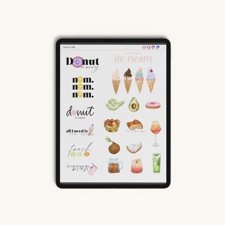 180 Digital Stickers | Donut Worry