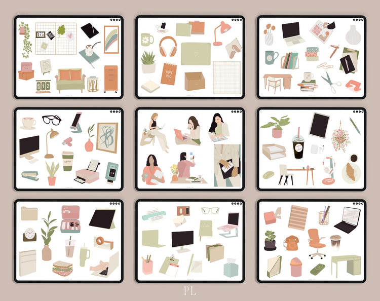 100 Digital Stickers | Home sweet office