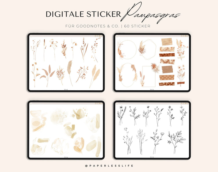 60 Digital Stickers | Pampas Grass