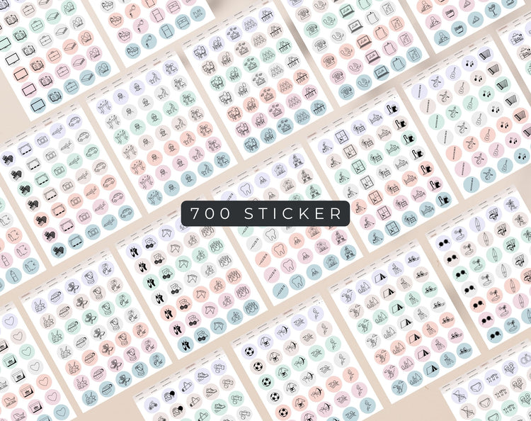 700 Digital Stickers | Daily life icons
