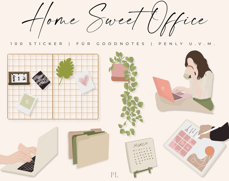100 Digital Stickers | Home sweet office