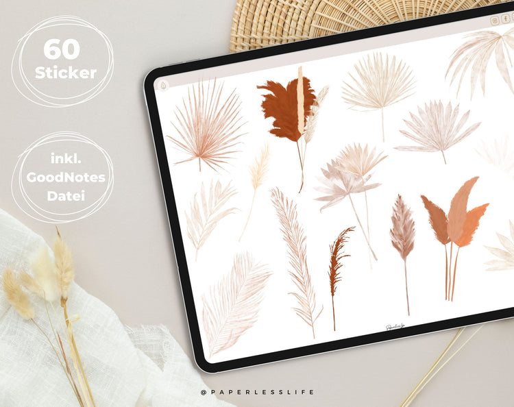 60 Digital Stickers | Pampas Grass