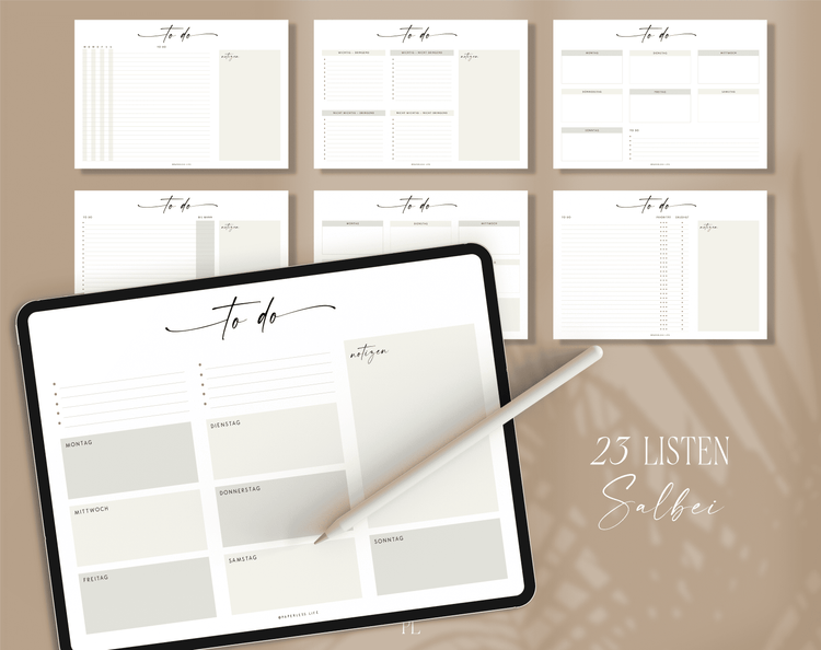 To-do-Listen Set mit 23 Vorlagen