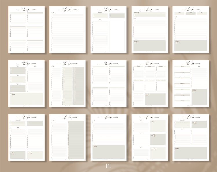 To-do-Listen Set mit 23 Vorlagen
