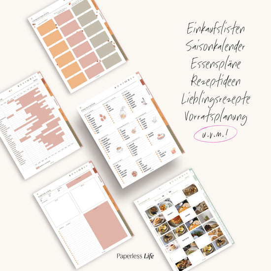 Vorschau der verschiedenen Seiten im Rezeptbuch