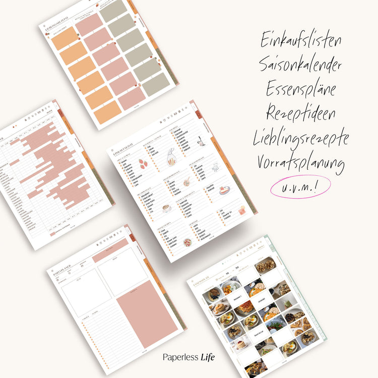 Vorschau der verschiedenen Seiten im Rezeptbuch