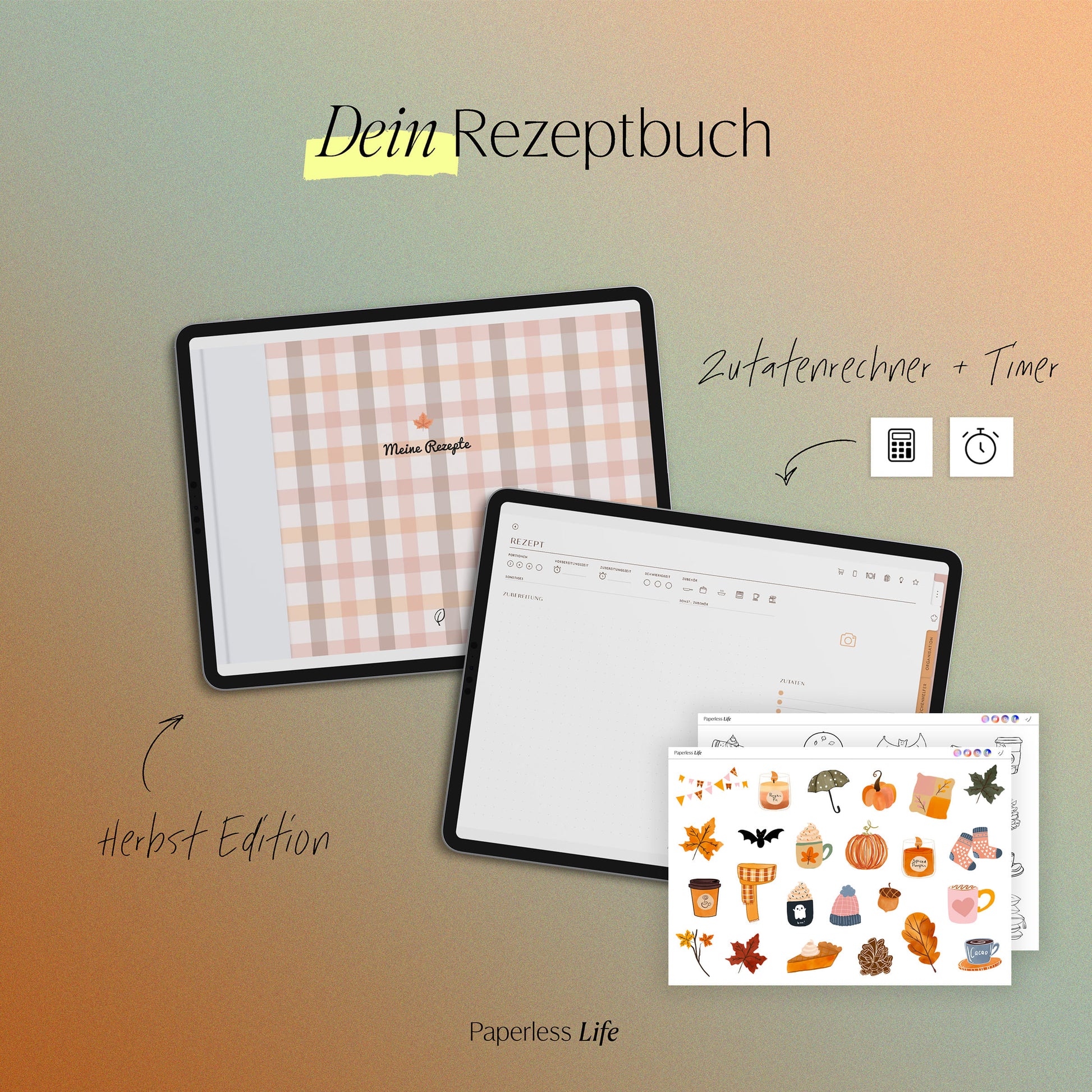 Digitales Rezeptbuch mit Zutatenrechner im Querformat