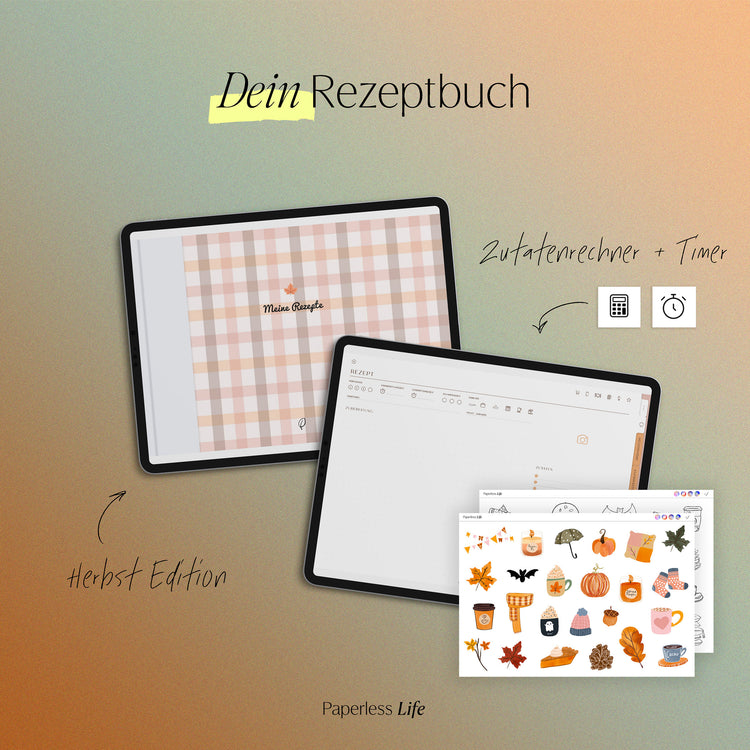 Digitales Rezeptbuch mit Zutatenrechner im Querformat