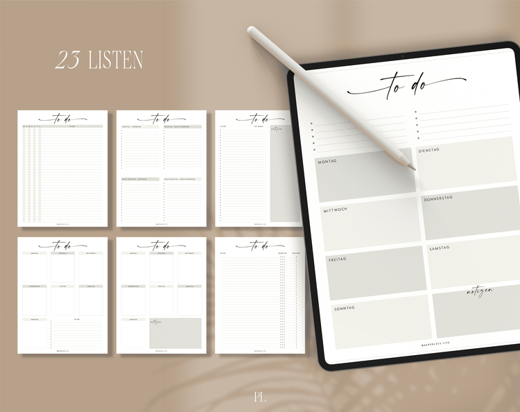 To-do-Listen Set mit 23 Vorlagen
