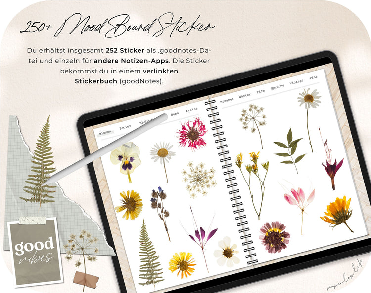 250+ Digital Stickers | Mood Board for Goodnotes and much more