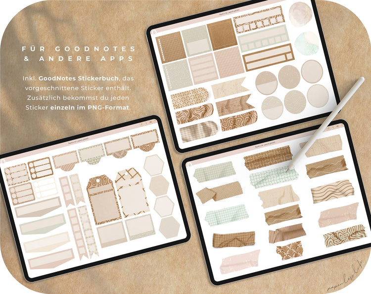 200 Digital Stickers | Kraft Paper