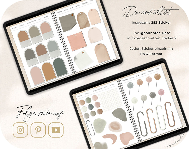 250+ Digital Stickers | Mood Board for Goodnotes and much more