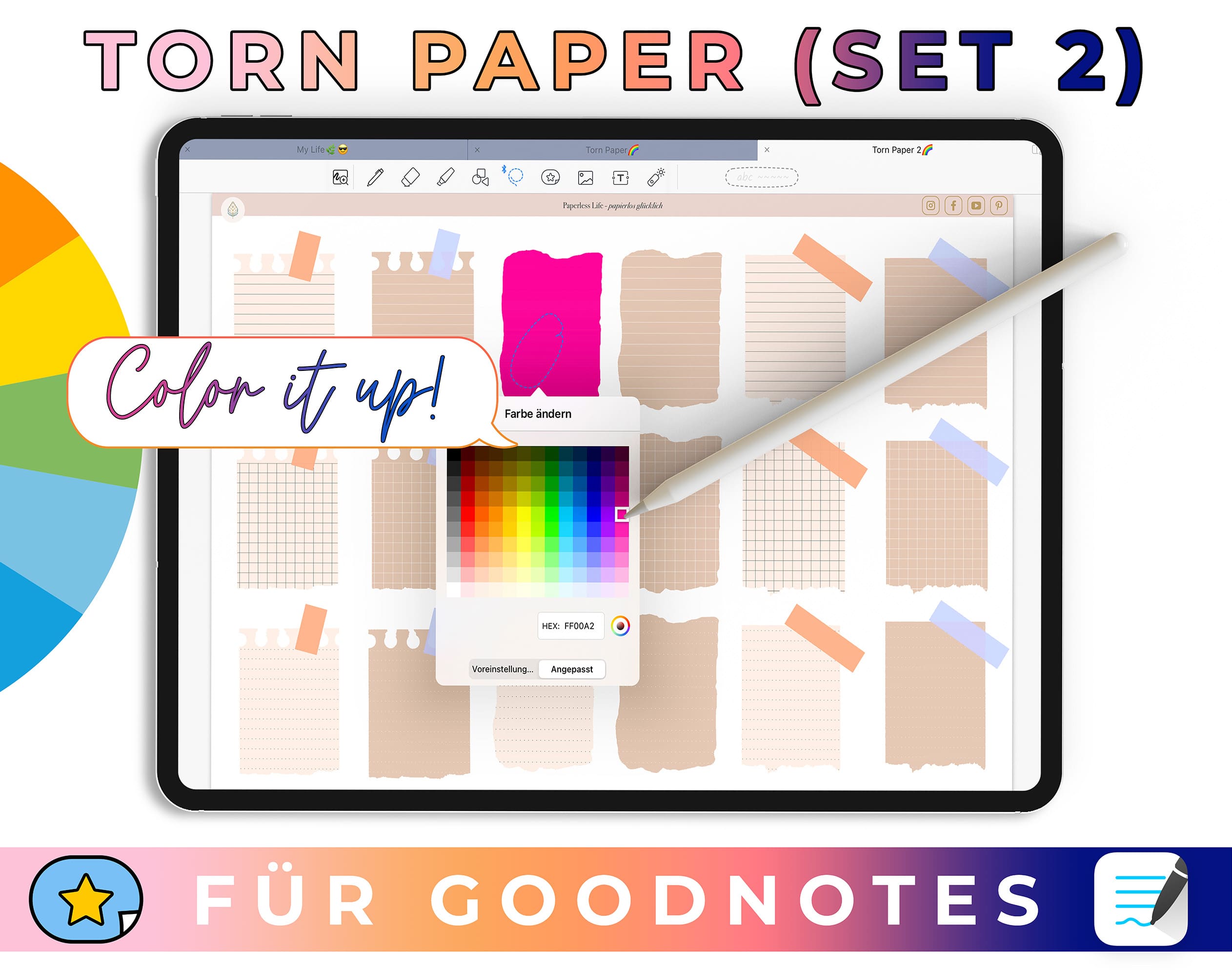 Color Changing GoodNotes Sticker - 120 Torn Paper (Set 2)