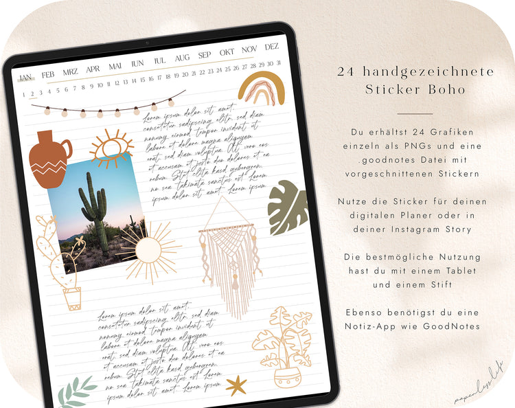 24 Digitale Sticker | Boho