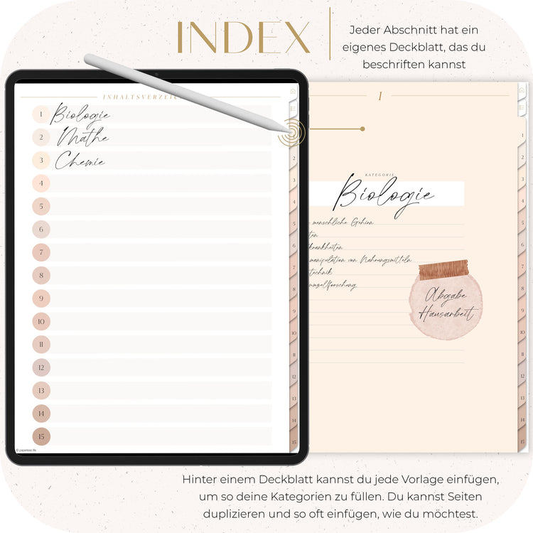 Notizbuch 15 Register | Schule & Uni