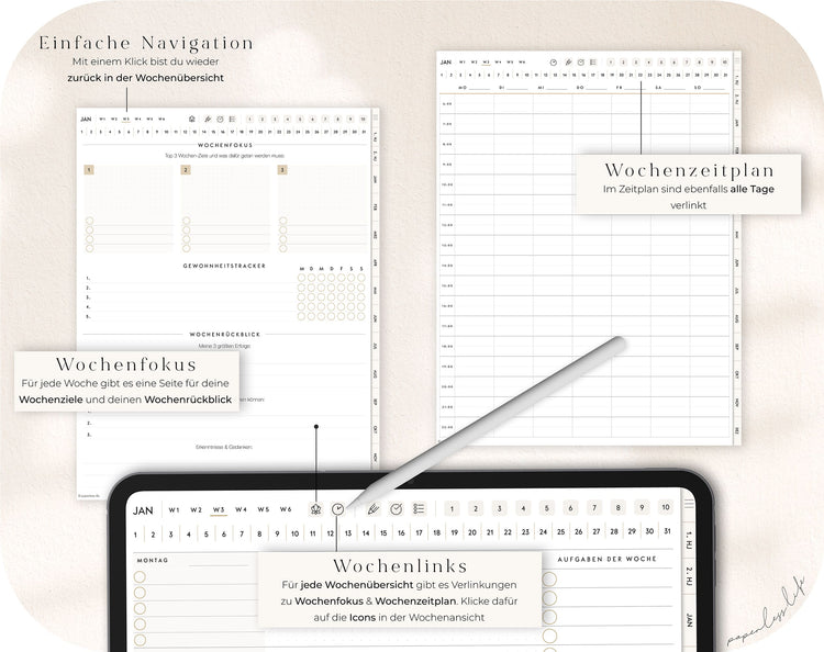 Undatierter Digitaler Planer | Hochkant | für Goodnotes u.v.m.