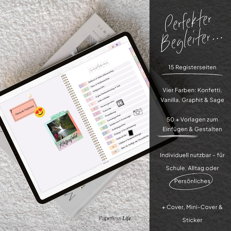 Digitales Notizbuch "Tafelbuch" - 15 Reiter | Ergänzt jeden Lehrerkalender