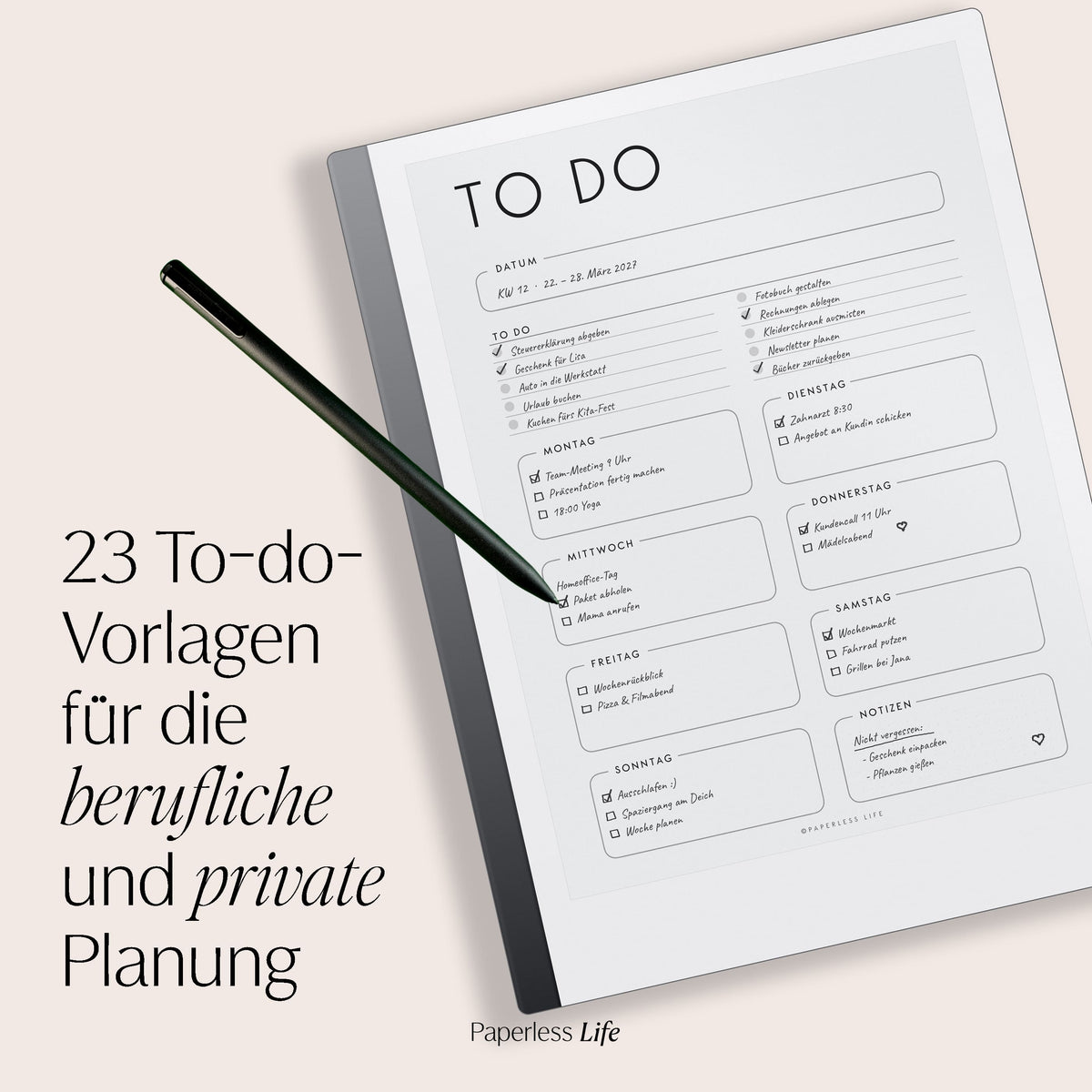 To-do list set with 23 templates for ReMarkable 2