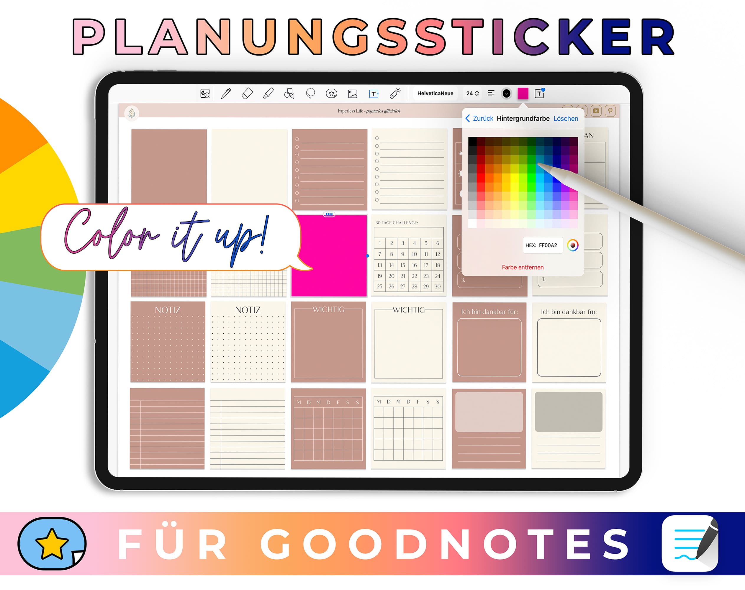 Color Changing GoodNotes Sticker - 52 Basic Planungssticker
