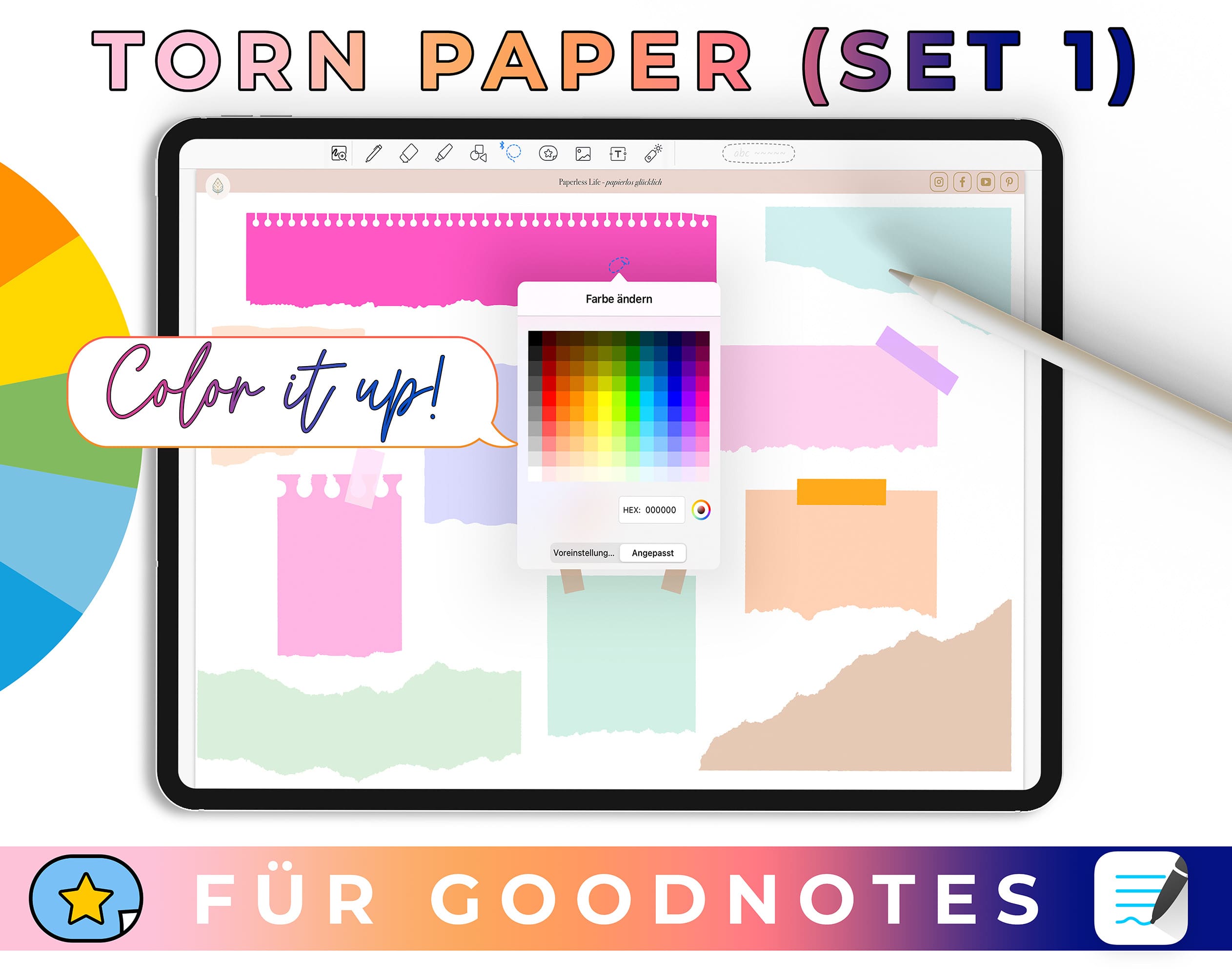 Color Changing GoodNotes Sticker - 20 Torn Paper (Set 1)